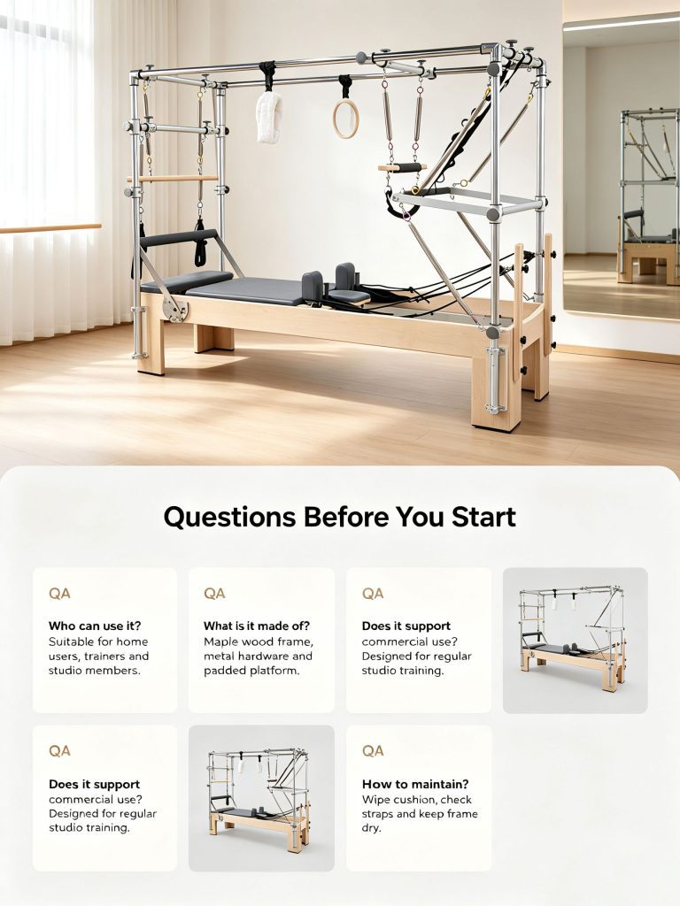 Commercial Home Use Pilates Cadillac Equipment Maple Wood Core Bed Pilates Reformer with Box Packing for Fitness Yoga Gym Studio
