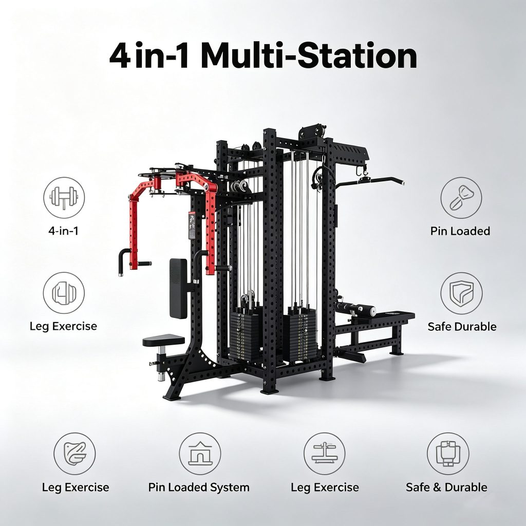 4‑in‑1 Multi‑Station Steel Mini Loader Gym | Pin Loaded Leg Exercise Equipment