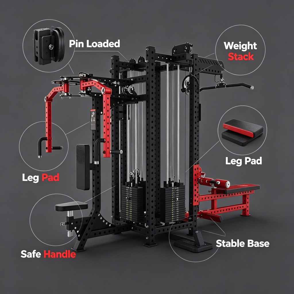 4‑in‑1 Multi‑Station Steel Mini Loader Gym | Pin Loaded Leg Exercise Equipment