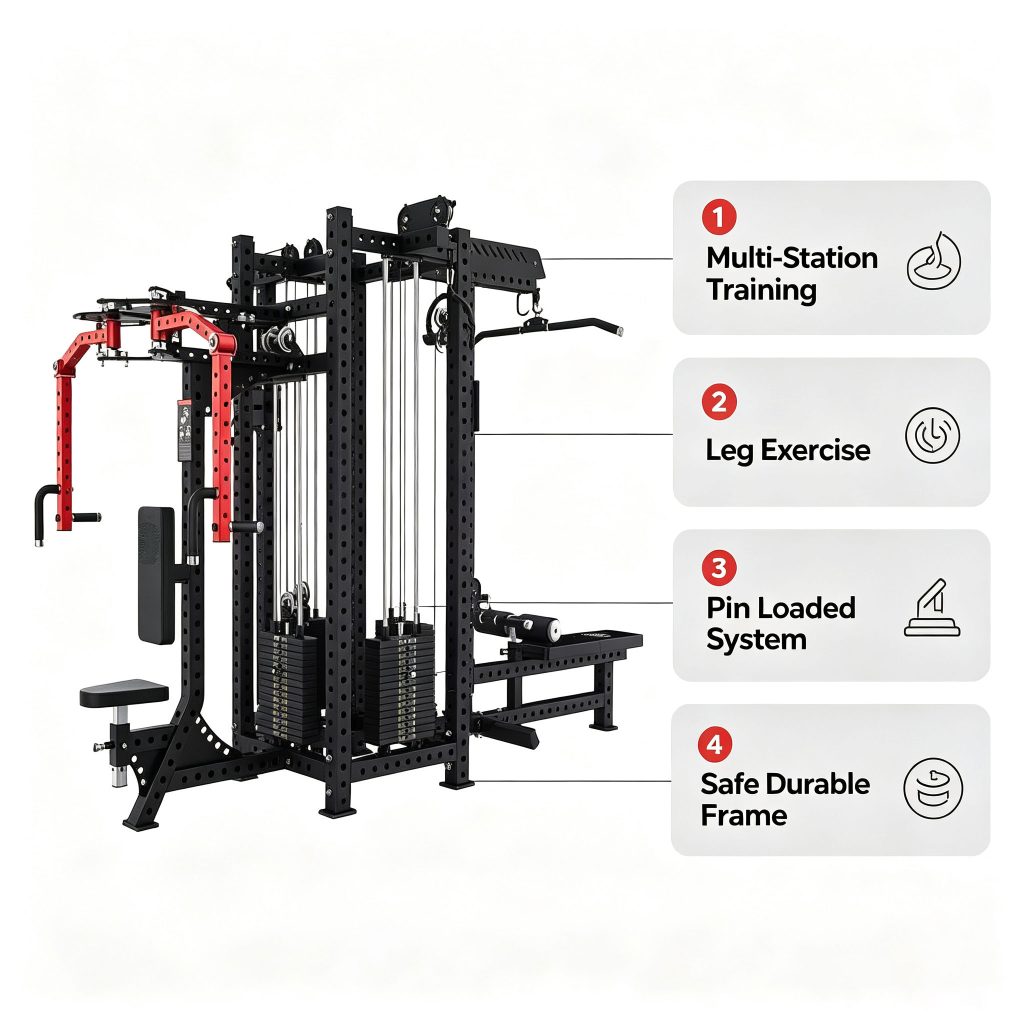 4‑in‑1 Multi‑Station Steel Mini Loader Gym | Pin Loaded Leg Exercise Equipment