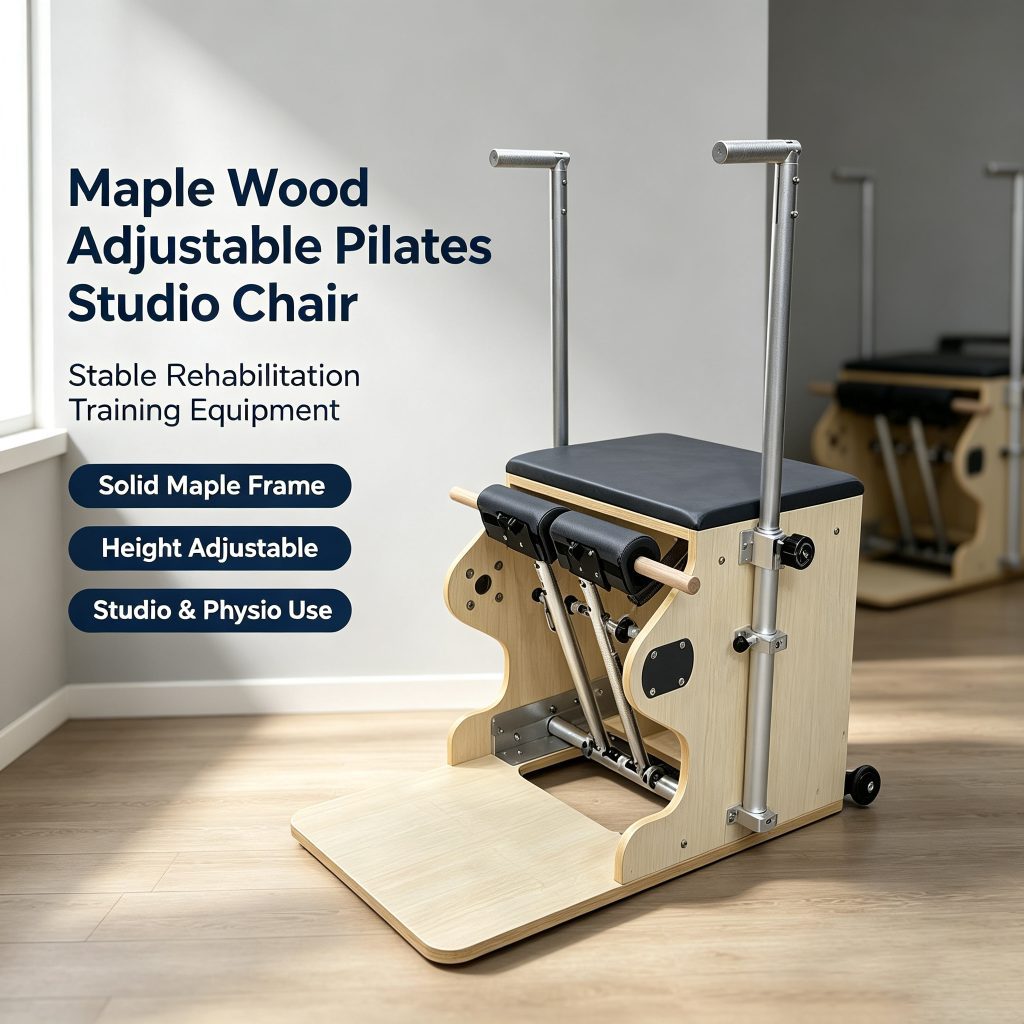 Maple Wood Frame Pilates Studio Chair Adjustable Stable Durable Fitness Rehabilitation Chair For Studio Gym Physical Therapy Workout