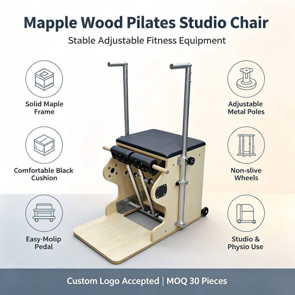 Maple Wood Frame Pilates Studio Chair Adjustable Stable Durable Fitness Rehabilitation Chair For Studio Gym Physical Therapy Workout