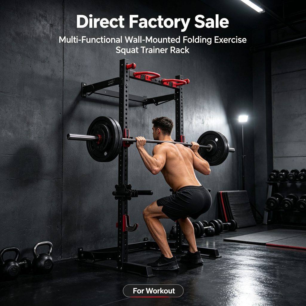 Wall‑Mounted Folding Squat Trainer Rack Direct Factory Sale Multi‑Functional Home Workout Exercise Rack