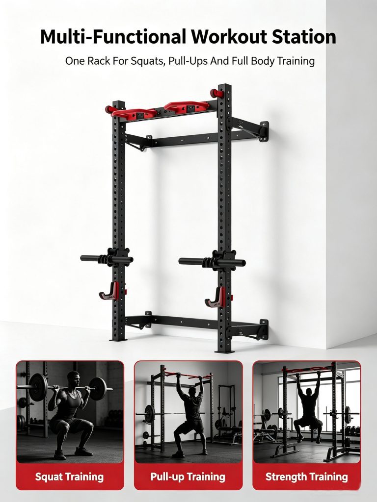 Wall‑Mounted Folding Squat Trainer Rack Direct Factory Sale Multi‑Functional Home Workout Exercise Rack