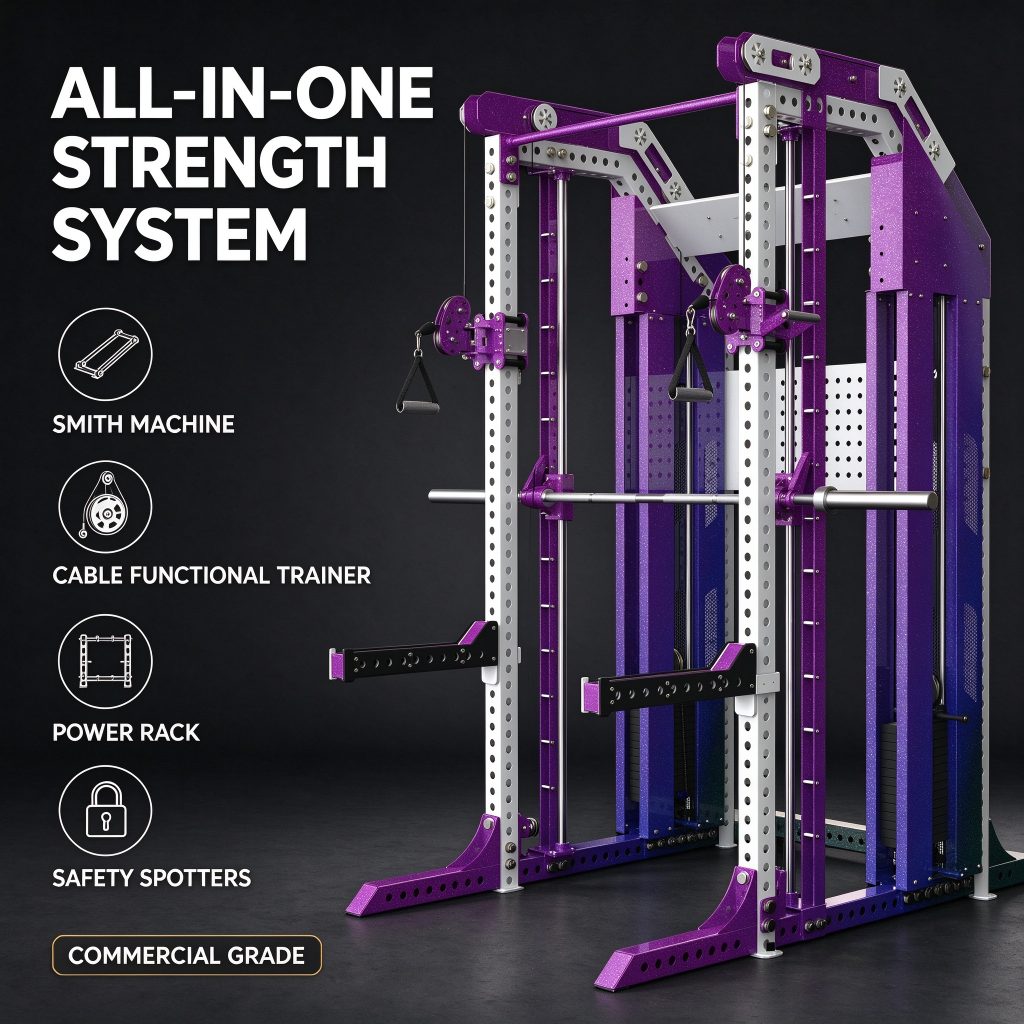 Commercial Smith Machine Power Rack with Weight Stack | Multifunctional Cable Crossover Heavy Duty Metal Gym Strength Equipment