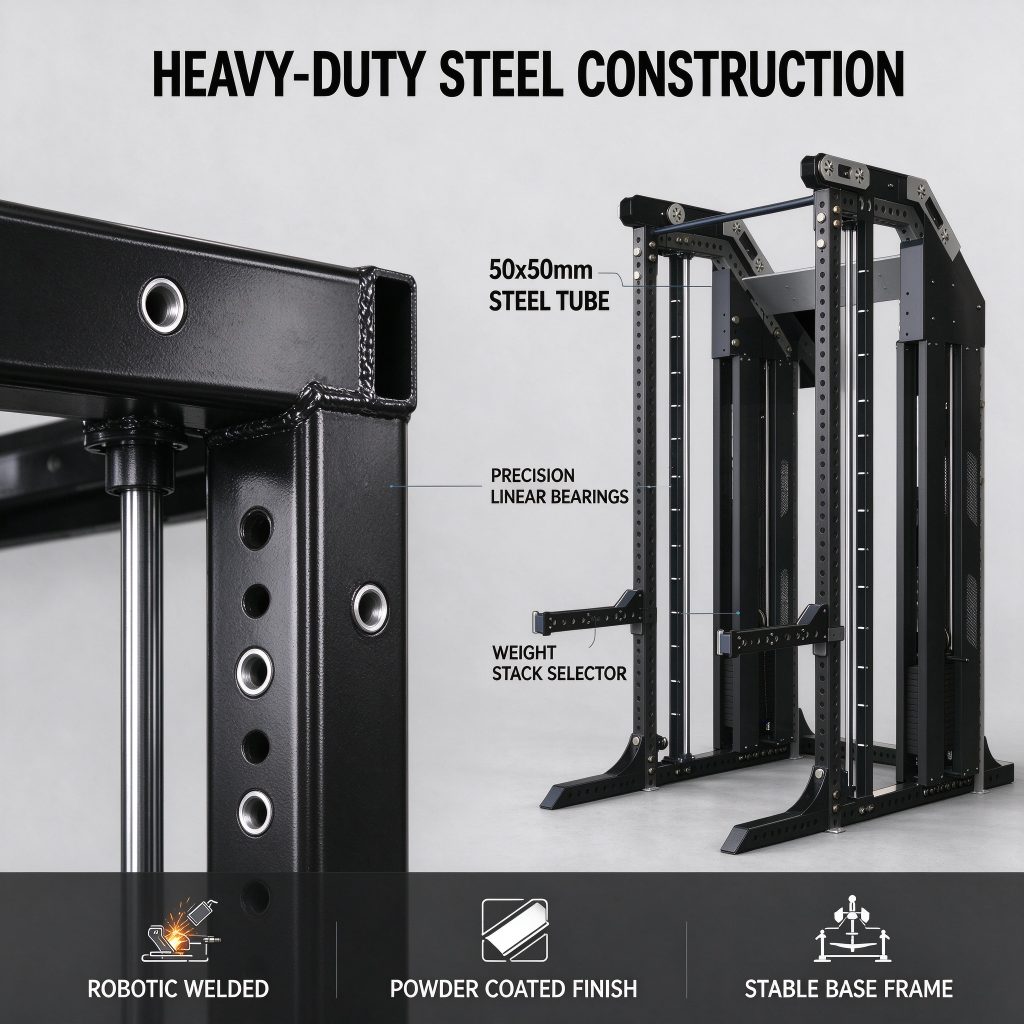 Commercial Smith Machine Power Rack with Weight Stack | Multifunctional Cable Crossover Heavy Duty Metal Gym Strength Equipment
