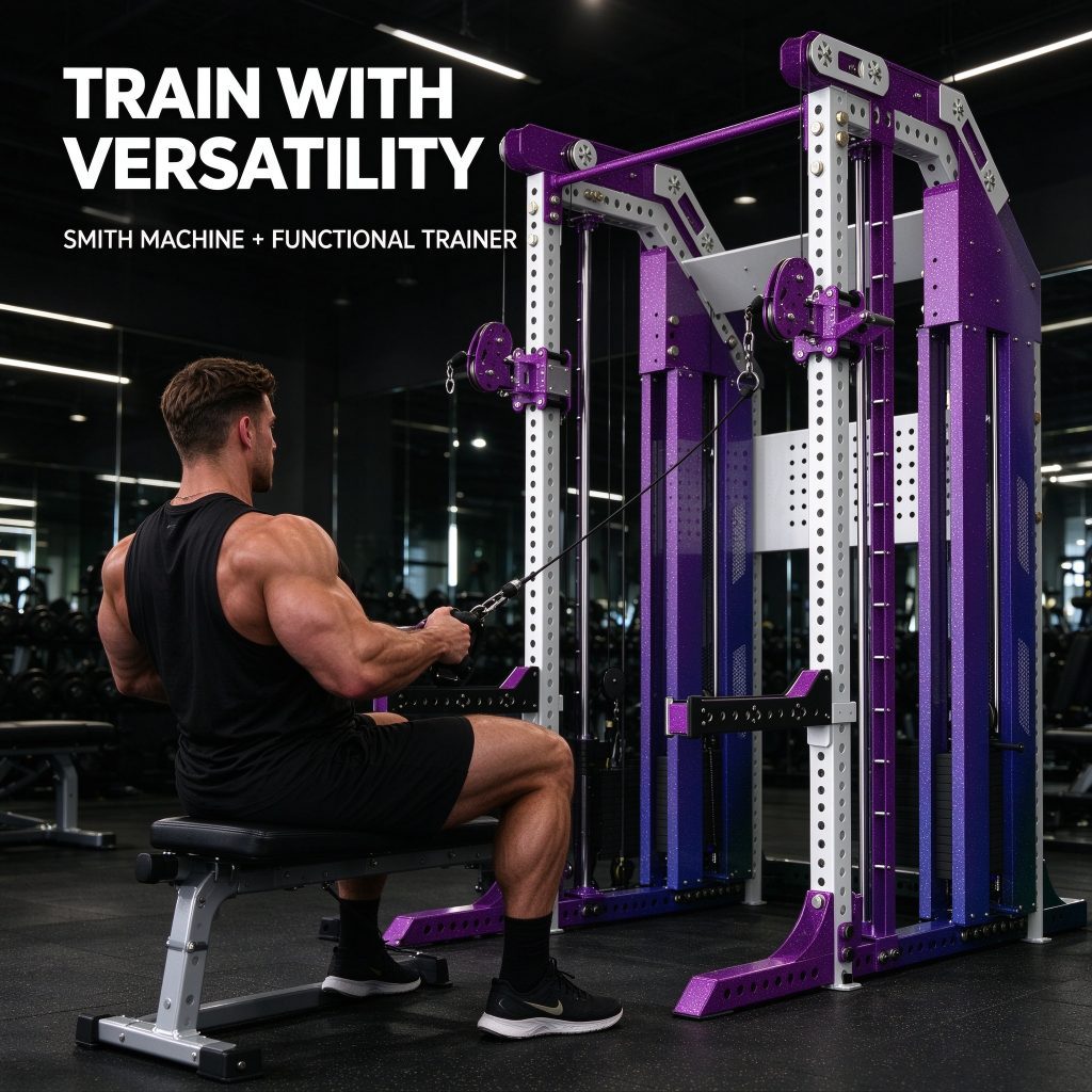 Commercial Smith Machine Power Rack with Weight Stack | Multifunctional Cable Crossover Heavy Duty Metal Gym Strength Equipment