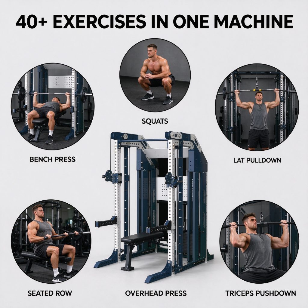 Commercial Smith Machine Power Rack with Weight Stack | Multifunctional Cable Crossover Heavy Duty Metal Gym Strength Equipment
