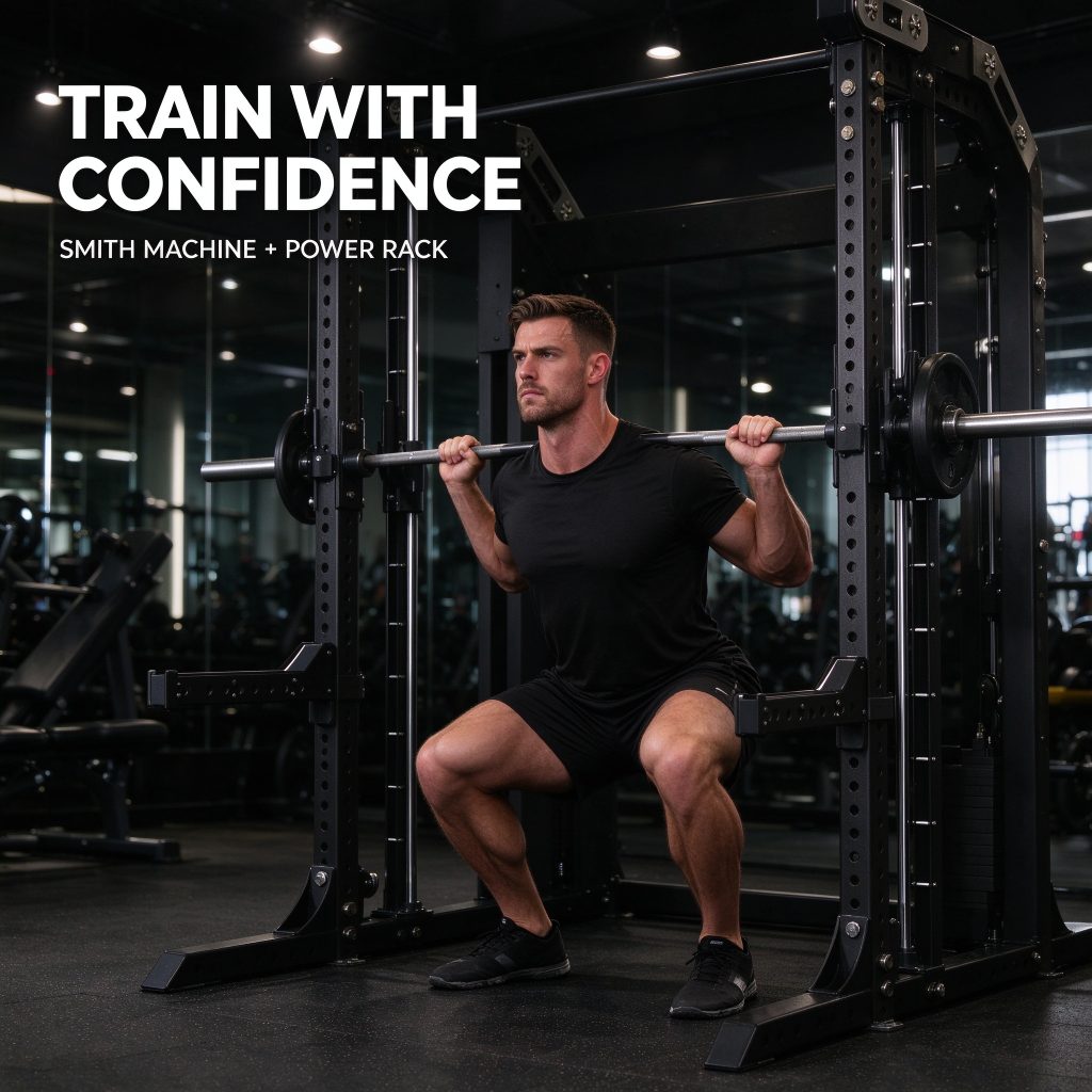 Commercial Smith Machine Power Rack with Weight Stack | Multifunctional Cable Crossover Heavy Duty Metal Gym Strength Equipment