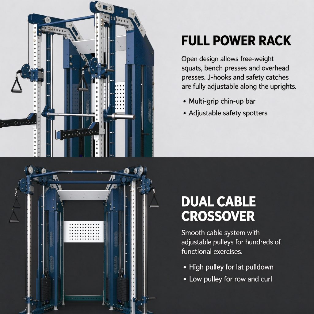 Commercial Smith Machine Power Rack with Weight Stack | Multifunctional Cable Crossover Heavy Duty Metal Gym Strength Equipment