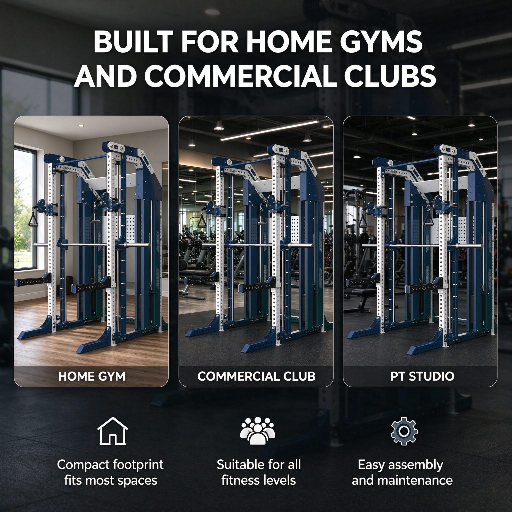 Commercial Smith Machine Power Rack with Weight Stack | Multifunctional Cable Crossover Heavy Duty Metal Gym Strength Equipment