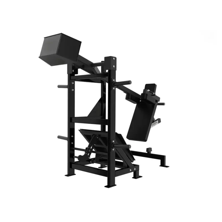 Revolutionize your leg day with our new type commercial pendulum squat machine. This plate-loaded trainer combines leg press and hack squat functions, perfect for unisex users aiming for superior muscle strength and development. Elevate your gym's offerings.