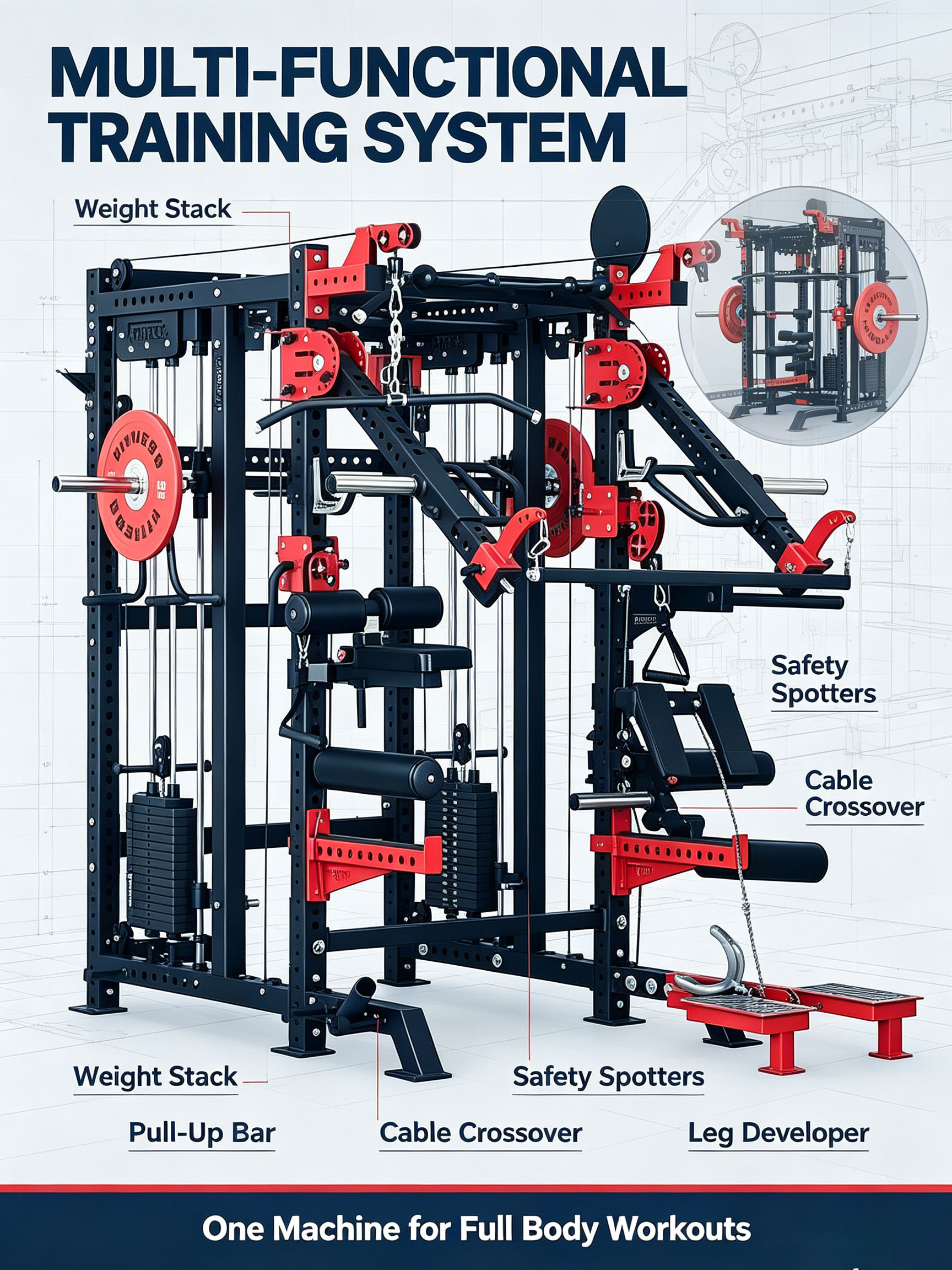 All One Unisex Heavy Duty Power Rack Manufacturers' Multi-Functional Smith Machine Home Gym Commercial Exercise Durable Steel