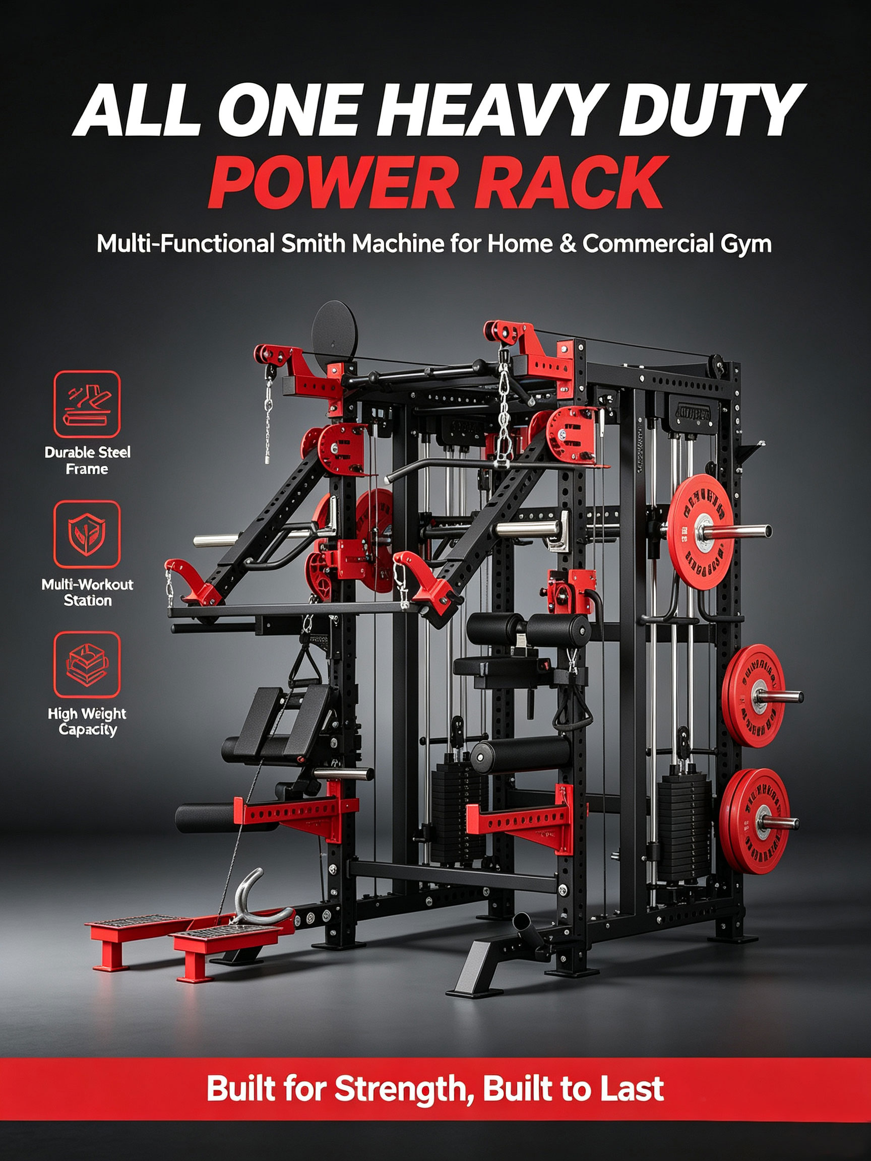 All One Unisex Heavy Duty Power Rack Manufacturers' Multi-Functional Smith Machine Home Gym Commercial Exercise Durable Steel