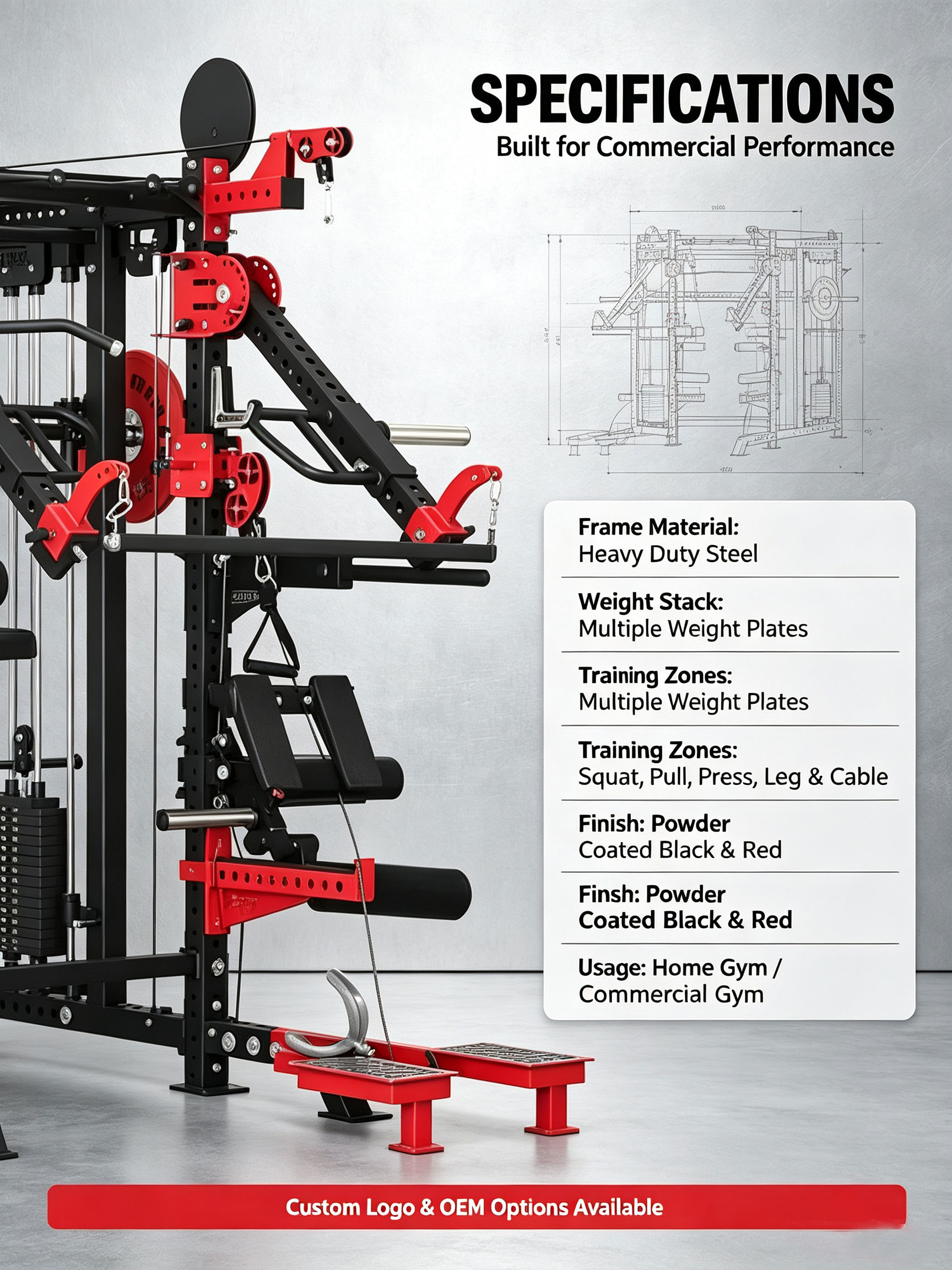 All One Unisex Heavy Duty Power Rack Manufacturers' Multi-Functional Smith Machine Home Gym Commercial Exercise Durable Steel